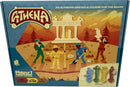The Athena mechanical puzzle by Project Genius features colorful characters embarking on an Olympian obstacle course adventure. The box showcases vibrant artwork with four unique character figures and a golden temple in a scenic setting, highlighting a challenge for players aged 8 to 88. The game is designed for one player and promises engaging logic-based gameplay.