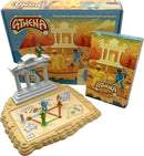 Athena mechanical puzzle set by Project Genius featuring a unique 3D obstacle course with columns, colorful figure pieces, and challenge cards. Designed for strategic play, this engaging puzzle encourages critical thinking and problem-solving.