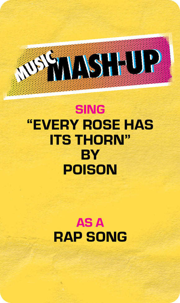 Off The Record is an engaging game by Project Genius that invites players to sing the classic song 'Every Rose Has Its Thorn' by Poison as a rap. This lively and interactive game promotes creativity and fun, making it perfect for parties or family gatherings.