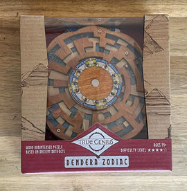 The Dendera Zodiac mechanical puzzle by Project Genius is beautifully crafted from wood, featuring intricate designs inspired by ancient artifacts. Perfect for ages 14 and up, it offers a challenging four-star difficulty level, making it an ideal gift for puzzle enthusiasts.