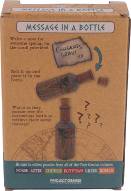 Project Genius Message in a Bottle is a mechanical puzzle where users write a secret message on a scroll, roll it up, and place it inside a cleverly designed bottle. The recipient must solve the puzzle to retrieve the message, creating an engaging and interactive experience. Ideal for gifting on special occasions like graduations, this unique puzzle combines creativity with fun.