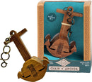 The Chain & Anchor is a mechanical puzzle by Project Genius featuring a beautifully crafted wooden anchor design. The puzzle consists of two interlocking pieces that create a challenge for the puzzler. It comes in an attractive box with intricate designs and clear labeling of the product's features, including its difficulty level and age recommendation. Ideal for puzzle enthusiasts seeking a unique, engaging experience.