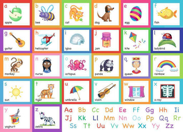 Ravensburger MFP Alphabet 30 pc Puzzle featuring vibrant illustrations of letters from A to Z, with matching images like apple, bee, cat, and more, aimed at enhancing letter recognition and fine motor skills for children.