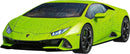 Lamborghini Huracan Verde 3D puzzle by Ravensburger, featuring a vibrant green sports car design intricately shaped as a jigsaw puzzle. The image showcases the puzzle's unique construction with visible puzzle pieces, highlighting the sleek curves and aerodynamic features of the iconic car.