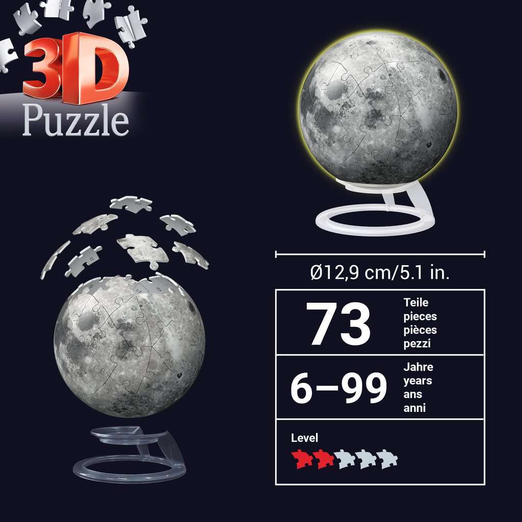 3D Puzzle Ball Glow-in-the-Dark "The Moon" - 72 Pieces