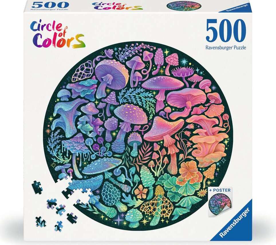 Mushrooms 500 Pc Round Puzzle | EurekaPuzzles