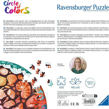 A 500-piece round jigsaw puzzle featuring an artistic design of colorful seashells arranged in a circular pattern. The puzzle artwork showcases the beauty of nature with vibrant colors and intricate details, perfect for puzzle enthusiasts and lovers of marine themes.