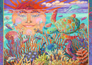 A vibrant jigsaw puzzle featuring a stunning underwater scene with a smiling sun and colorful marine life, including turtles, fish, jellyfish, and coral. The artwork is richly detailed with bright colors and whimsical patterns, perfect for puzzle enthusiasts who enjoy aquatic themes.