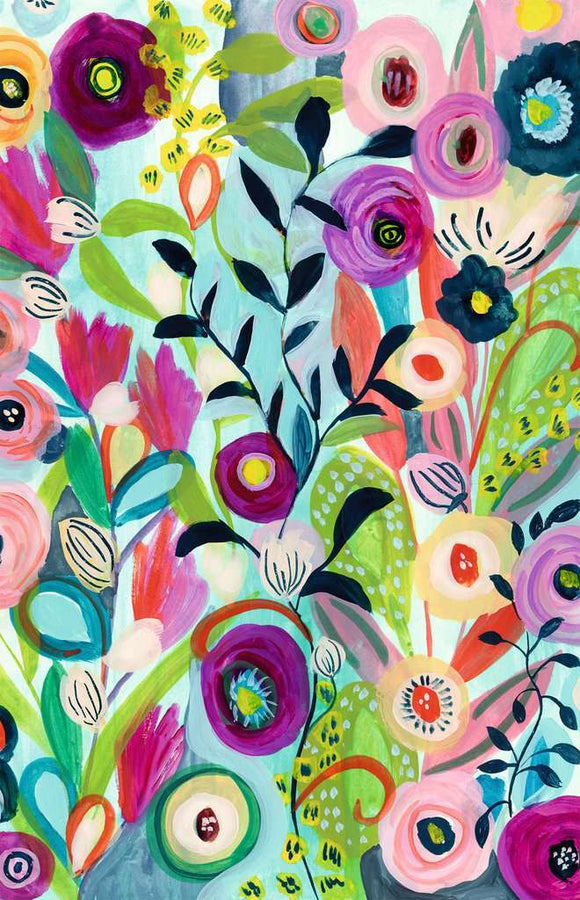 A vibrant watercolor bouquet illustration featuring a variety of colorful flowers including pinks, purples, greens, and blues, set against a light blue background. The design showcases artistic floral patterns with intricate detailing, perfect for a jigsaw puzzle.