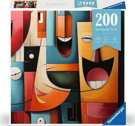 Island Surf jigsaw puzzle by Ravensburger. The puzzle features an abstract design with vibrant colors, including joyful geometric shapes and faces. Ideal for relaxation and enjoyable solo or family time.