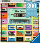 Colorful jigsaw puzzle featuring a collection of vintage cassette tapes. The central piece shows a 'Mix Tape' cassette on a vibrant background. The 200-piece Ravensburger puzzle combines nostalgia and fun for puzzle enthusiasts.