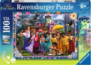 Ravensburger Encanto 100-piece jigsaw puzzle featuring colorful characters from the Disney movie. The puzzle showcases a vibrant scene with family members, animals, and a tropical backdrop, perfect for children aged 6 and up. Designed for hours of engaging fun, this premium jigsaw provides a delightful challenge.