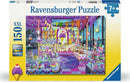 Ravensburger Stardust Scoops 150-piece jigsaw puzzle box showcasing a vibrant ice cream shop filled with colorful treats and decorations, featuring a whimsical design and perfect for ages 7 and up.