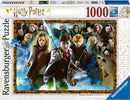Harry Potter 1000-piece jigsaw puzzle by Ravensburger featuring iconic characters such as Harry, Hermione, Ron, and Dobby against a magical background. The puzzle is designed for fans of the Harry Potter series and showcases vibrant colors and detailed artwork, perfect for both challenging gameplay and decorative display once completed.