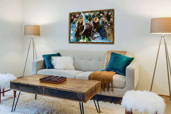 A vibrant 1000-piece jigsaw puzzle featuring iconic characters from the Harry Potter series, showcasing a captivating scene that invites fans into the magical world. The puzzle pieces are intricately designed and bring to life beloved characters in vivid colors, making it a perfect activity for fans of all ages. Ideal for family fun or solo enjoyment.