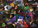 A colorful close-up of the All Villains 2000 pc Puzzle by Ravensburger, featuring an array of villainous characters and elements from various tales. Each piece showcases unique designs, vibrant colors, and intricate artwork, creating a chaotic yet captivating scene ideal for puzzle enthusiasts.