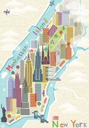 Ravensburger Puzzle Moment: NYC 99-piece jigsaw puzzle featuring a colorful illustrated map of Manhattan Island, showcasing iconic landmarks, buildings, and vibrant greenery, perfect for puzzle enthusiasts and New York lovers.