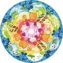 A vibrant 500-piece round jigsaw puzzle featuring a colorful illustration of various ice cream flavors and toppings arranged in a visually appealing circular pattern. The puzzle showcases scoops of ice cream in shades of green, yellow, pink, and orange, surrounded by cones, mint leaves, and decorative sprinkles on a blue background.