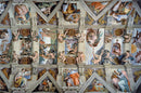 A 5000 piece jigsaw puzzle featuring an intricate depiction of the Sistine Chapel ceiling, showcasing vibrant colors and detailed frescoes by Michelangelo. The puzzle image includes various biblical scenes with characters and ornate architectural elements.