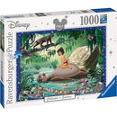 A colorful jigsaw puzzle box featuring a scene from The Jungle Book. The image depicts Mowgli sitting on Baloo, surrounded by lush greenery and playful monkeys. The puzzle contains 1000 pieces and is a Collector's Edition by Ravensburger.