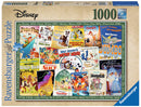 A Ravensburger jigsaw puzzle featuring Disney vintage movie posters. The design showcases classic films such as Peter Pan, Snow White, Dumbo, and Cinderella. The vibrant artwork includes iconic characters and colorful illustrations, perfect for Disney fans and puzzle enthusiasts. This 1000-piece puzzle combines nostalgia and entertainment, making it a wonderful addition to family game night or a casual hobby.