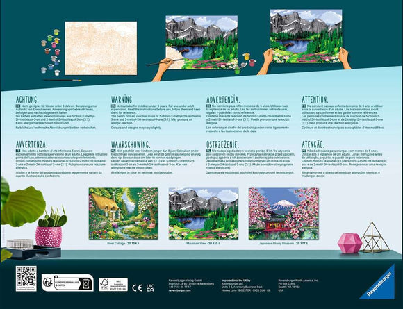 CreArt Japanese Cherry Blossom DIY kit featuring a vibrant painting of cherry blossoms with a Japanese temple in the background. The kit includes paint and tools for creating a beautiful artwork. Ideal for artists and craft enthusiasts.