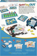 Goats Day Out game by Think Fun features colorful game pieces and goat-shaped boards. Players choose goats and fill them with various items, strategizing to score. The game includes 5 goat boards, 108 item pieces, and score trackers, encouraging laughter and fun for family game nights.