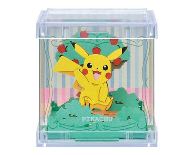 Pikachu Paper Theater Cube Assembled in Display Case Front Facing