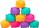 A colorful stack of ten squishy cat-shaped fidget toys in various bright colors including purple, pink, teal, and yellow. Each toy features a different facial expression, adding to their playful charm. This delightful collection is perfect for stress relief and sensory play.