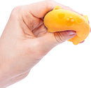 A person holds the Teenie Cool Cat Nee Doh fidget toy, which is shaped like a cute yellow cat. The toy features heart-shaped accents on its face, providing a fun and squeezable experience.