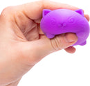 A hand holding a purple, cat-shaped fidget toy. The toy has a soft, squishy texture and an adorable, cartoonish design with facial features like eyes and whiskers. It's perfect for stress relief and sensory stimulation, making it a fun accessory for both kids and adults.