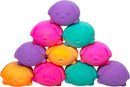 A colorful stack of Teenie Funky Pups Nee Doh by Schylling. The soft, squishy pups come in vibrant purple, pink, turquoise, and orange colors, featuring whimsical puppy faces, perfect for stress relief and sensory play.