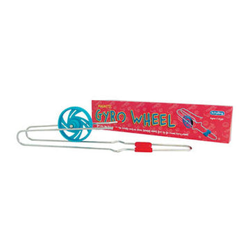 The Magnetic Gyro Wheel by Schylling features a colorful blue gyro wheel and a metal stand. The eye-catching packaging includes vibrant graphics and detailed instructions for engaging spinning play. Perfect for exploring principles of physics and motion, it's an entertaining fidget toy for kids and adults alike.