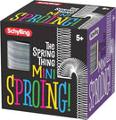 Mini Sproing by Schylling, a colorful and playful spring toy in a compact box, designed for children aged 5 and up. Perfect for fidgeting and creative fun.