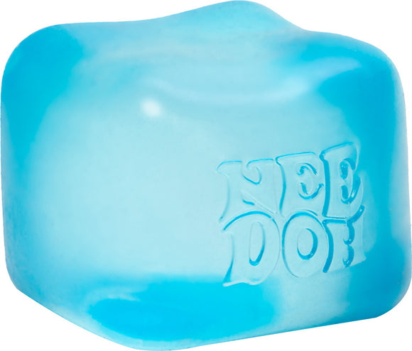 The Nice Cube NEE DOH is a squishy, stress-relief toy made by Schylling. It features a glossy blue exterior, shaped like a cube, and is designed for tactile stimulation and sensory play. The words 'NEE DOH' are embossed on one side, making it a fun and calming fidget tool for all ages.