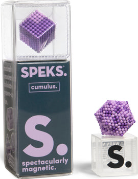 Speks Elements: Cumulus by SPEKS is a captivating magnetic fidget toy. It features a unique structure made of vibrant purple magnetic balls, showcasing creativity and helping relieve stress. The product is presented in a clear packaging, highlighting its intriguing design.