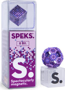 The Speks Pixel 8 Bit is a vibrant, magnetic fidget toy featuring a cube of purple beads displayed in a clear box. The packaging is colorful with playful graphics and the brand logo prominently visible. This toy is perfect for tactile stimulation and creative building.