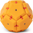 The Speks Geode: Solar Flare is a bright yellow and orange mechanical puzzle featuring interlocking hexagonal shapes. It has a smooth, shiny finish and small red elements that accentuate its unique design. Perfect for fidgeting and improving focus, this puzzle stimulates both the mind and hands.