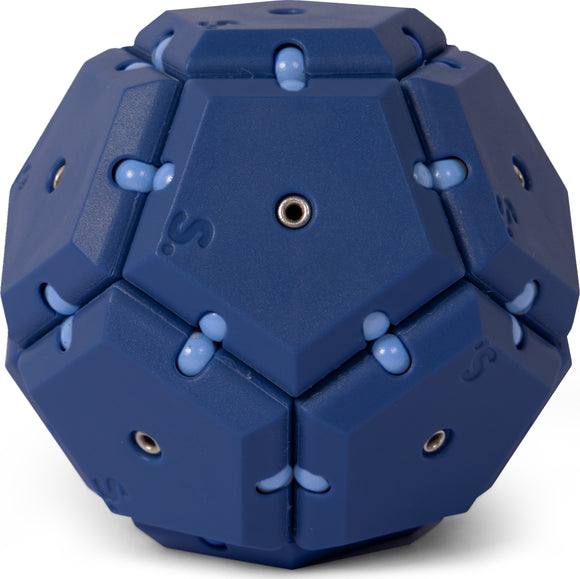 The Speks Geode: Space Cadet is a fun, geometric fidget toy made of interlocking blue rubber hexagons, designed for stimulating tactile interaction and stress relief.