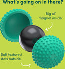 Odds Silicone Fidget Magnets Green Dots sliced open to show the magnet