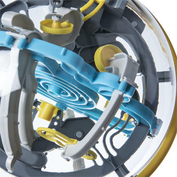 The Perplexus Beast by Spin Master is a mechanical puzzle that features a complex network of brightly colored tracks inside a transparent sphere. The intricate design includes various pathways and obstacles, inviting players to navigate a small marble through twists and turns for a challenging experience that enhances problem-solving skills and entertains.