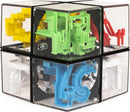 The Perplexus Rubik's Hybrid by Spin Master is a colorful mechanical puzzle featuring a spherical maze inside a clear cube. The maze includes vibrant pathways and various obstacles in shades of red, green, blue, and yellow, designed to challenge players as they navigate a small ball through the intricate course to reach the finish.