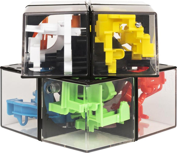 The Perplexus Rubik's Hybrid by Spin Master is a mechanical puzzle featuring a complex design made of colorful interconnected plastic pieces. The puzzle consists of a transparent outer structure that reveals the intricate inner mechanisms, promoting tactile engagement and visual appeal. Ideal for puzzle enthusiasts, it combines problem-solving with an engaging experience.
