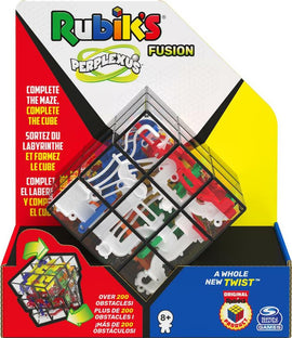 The Perplexus Rubik's Fusion 3x3 puzzle by Spin Master Games features a transparent 3D maze structure with colorful obstacles and a classic Rubik's Cube design. Designed for ages 8 and up, it challenges players to navigate through over 200 obstacles to complete the cube, offering a unique twist on traditional puzzles.