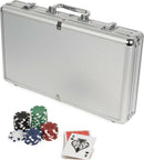 The Cardinal Classics 200pc Poker set by Spinmaster features an sleek silver carrying case. The set includes colorful poker chips in red, blue, green, black, and white, along with two decks of playing cards, making it ideal for game nights with friends and family.