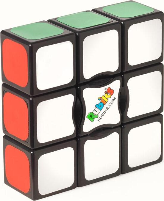 The Rubik's 3x1 Edge is a compact mechanical puzzle featuring colorful squares in red, green, and white on a black frame. Designed for puzzlers, it offers a new challenge with its unique shape and simplistic yet engaging mechanics.