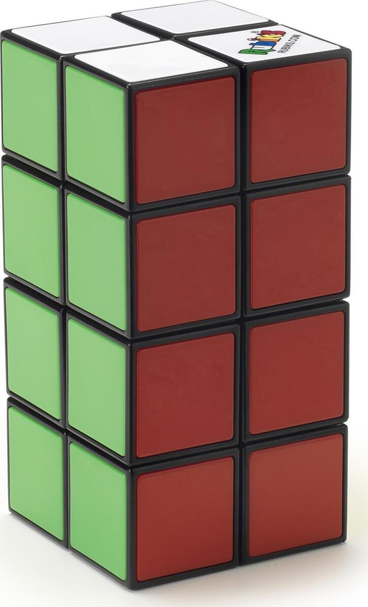 Rubik's Tower 2x2x4 mechanical puzzle by Spin Master, featuring a colorful arrangement of green, red, and white squares designed to challenge your problem-solving skills.