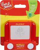 Pocket Etch A Sketch 2023 by Spin Master. A compact red drawing toy featuring a screen with a tree illustration. The packaging highlights 76% recycled plastic and promotes it as the world's favorite drawing toy.