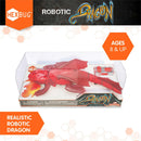 HEXBUG Dragon Remote Control is a realistic robotic dragon toy with red transparent plastic. It features intricate details including wings and a controller. Suitable for ages 8 and up, this engaging toy promotes imaginative play and engineering concepts.