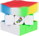 Close-up of a colorful Rubik's Cube featuring vibrant red, green, blue, yellow, and white sides. The cube is partially scrambled, showcasing its mechanical puzzle design. The 'Rubik's Speed' logo is visible on one of the center pieces, highlighting its suitability for speedcubing enthusiasts.